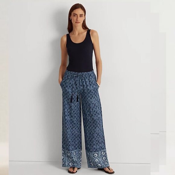 Geo-Print Linen Wide-Leg Pant Ralph Lauren NWOT - Picture 6 of 8